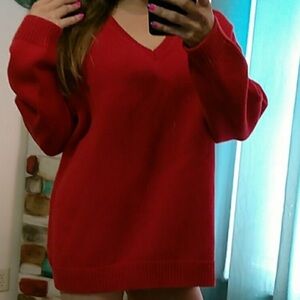 SALE 2/$20 St. John’s Bay red Christmas 100% cotton sweater v neck size L